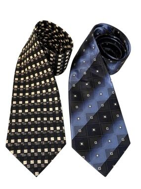 Kilburne and‎ Fitch Mens Neckties Silk Geometric Squares Wedding 2 ties bundle